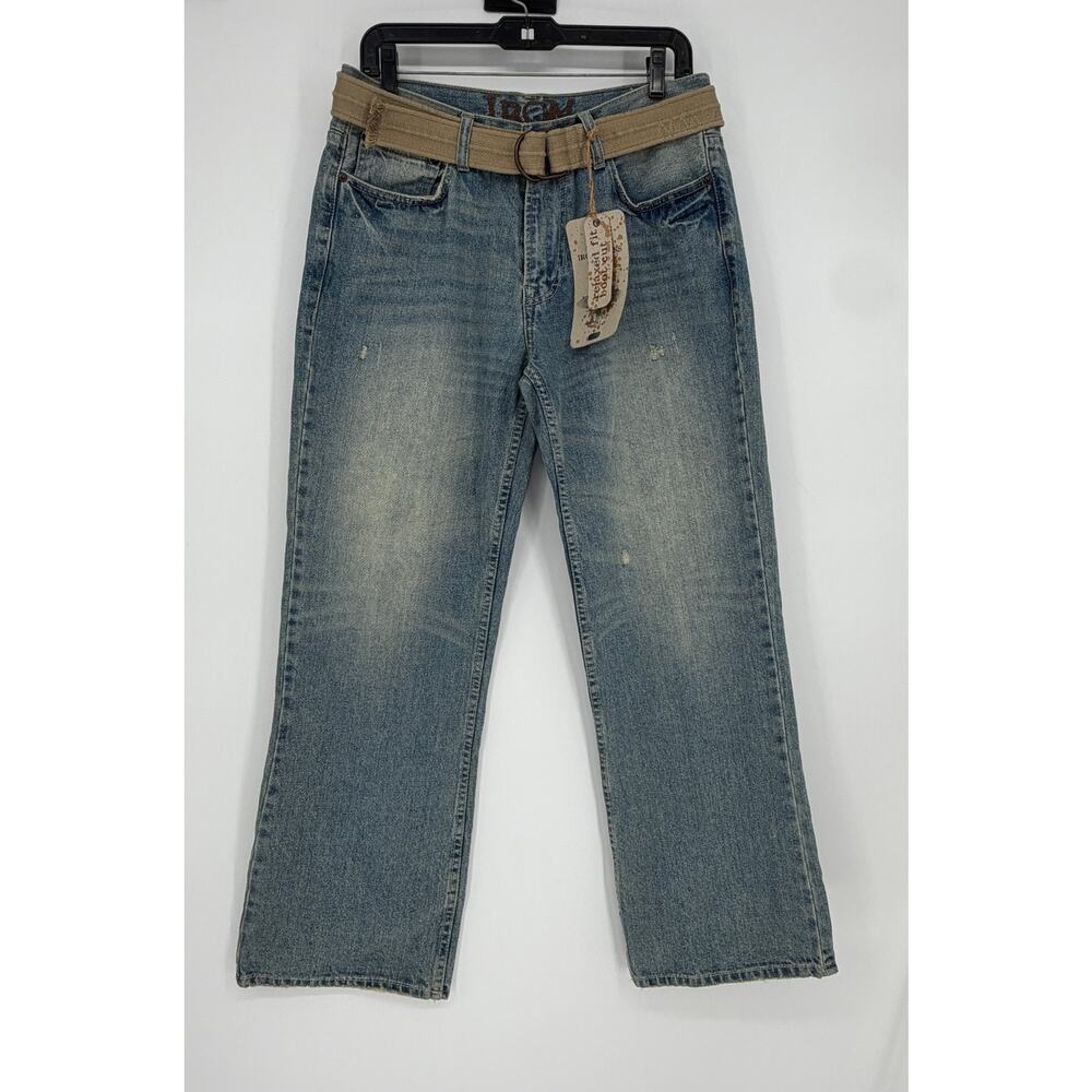 Iron Jeans Men's Jeans Mid Rise Relaxed Bootcut 32X30 Stone Wash NWT Belted